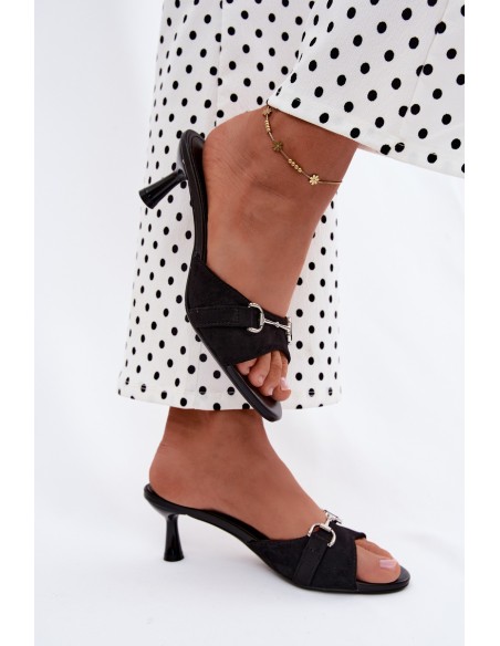 Women's Slim Heeled Sandals With Decorative Detail Black Poppia
