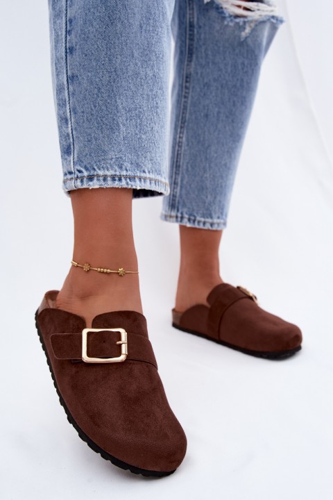 Women's Clogs With Gold Buckle Chocolate Taffira