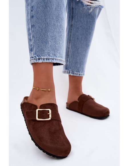 Women's Clogs With Gold Buckle Chocolate Taffira