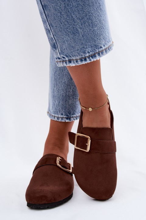 Women's Clogs With Gold Buckle Chocolate Taffira