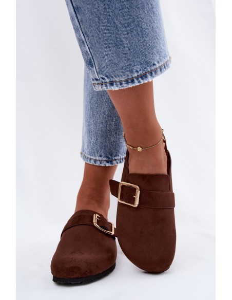 Women's Clogs With Gold Buckle Chocolate Taffira