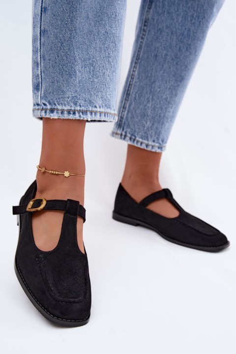 Women's Loafers With Strap Faux Suede Black Bonnia