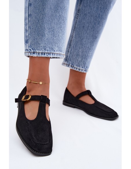 Women's Loafers With Strap Faux Suede Black Bonnia