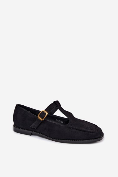 Women's Loafers With Strap Faux Suede Black Bonnia 2