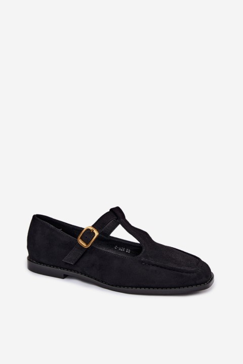 Women's Loafers With Strap Faux Suede Black Bonnia
