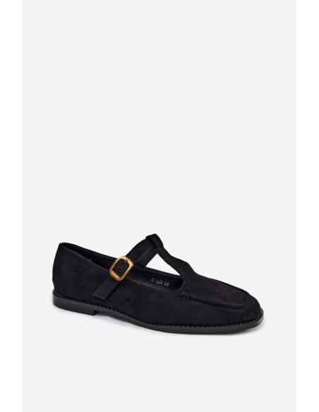 Women's Loafers With Strap Faux Suede Black Bonnia