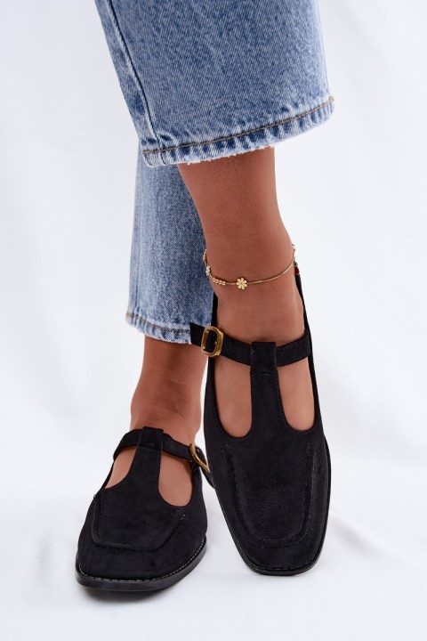 Women's Loafers With Strap Faux Suede Black Bonnia