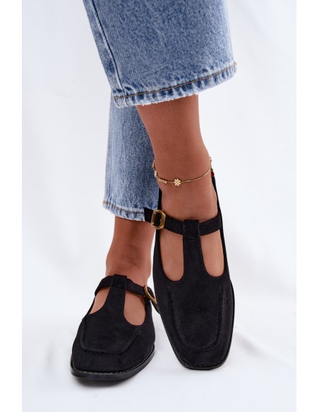 Women's Loafers With Strap Faux Suede Black Bonnia