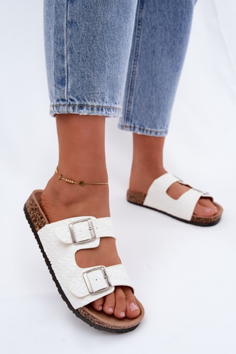 Women's Slippers With Buckles Cork Sole White Verbelle