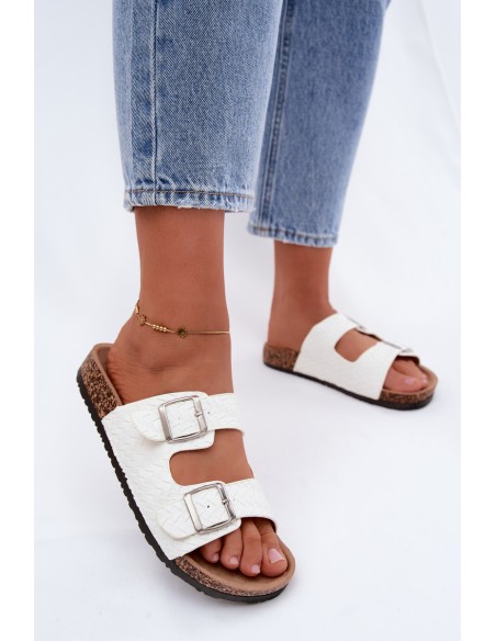 Women's Slippers With Buckles Cork Sole White Verbelle