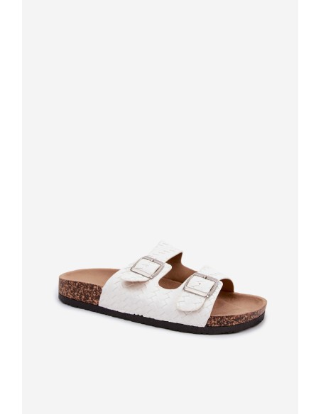 Women's Slippers With Buckles Cork Sole White Verbelle