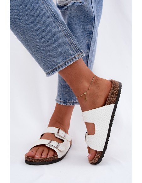 Women's Slippers With Buckles Cork Sole White Verbelle