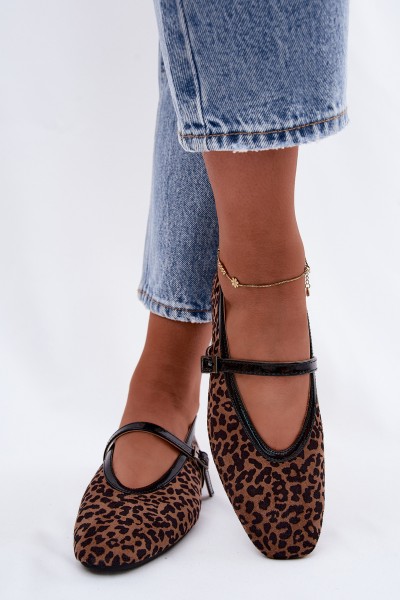 Camoria Leopard Print Faux Suede Strap Ballerinas