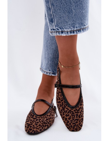 Camoria Leopard Print Faux Suede Strap Ballerinas