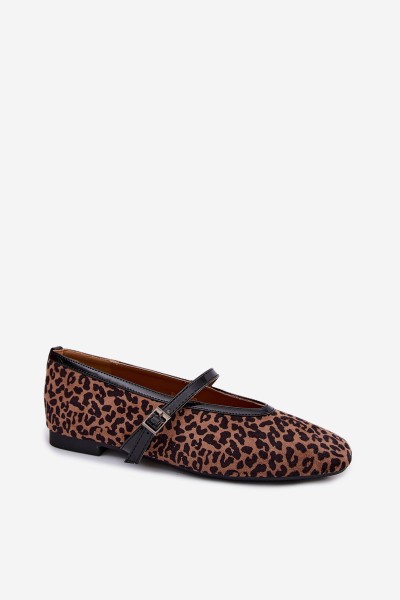 Camoria Leopard Print Faux Suede Strap Ballerinas 2
