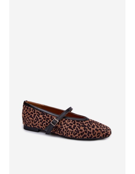 Camoria Leopard Print Faux Suede Strap Ballerinas