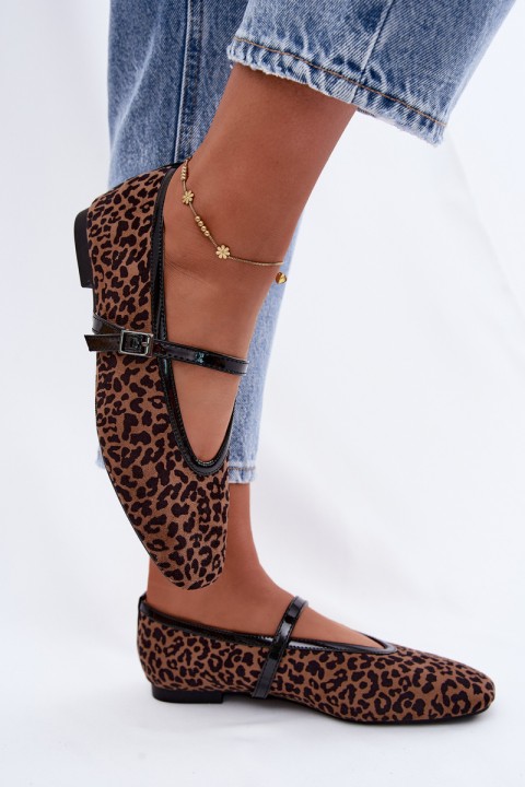 Camoria Leopard Print Faux Suede Strap Ballerinas