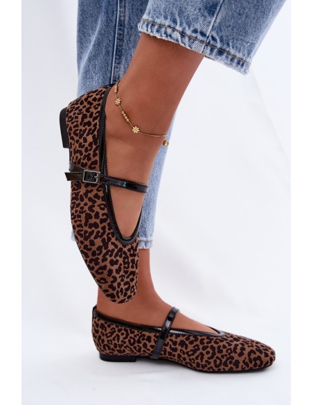 Camoria Leopard Print Faux Suede Strap Ballerinas