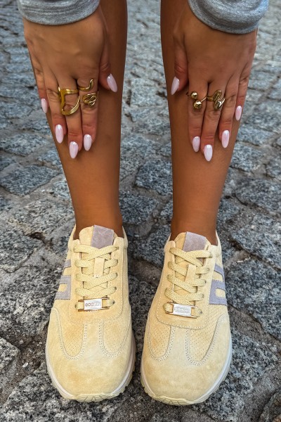 Women's Sports Sneakers Made of Natural Suede Yellow Lovey