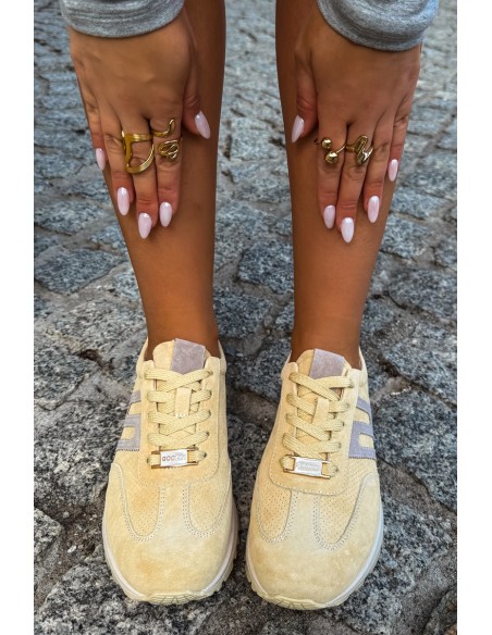 Women's Sports Sneakers Made of Natural Suede Yellow Lovey