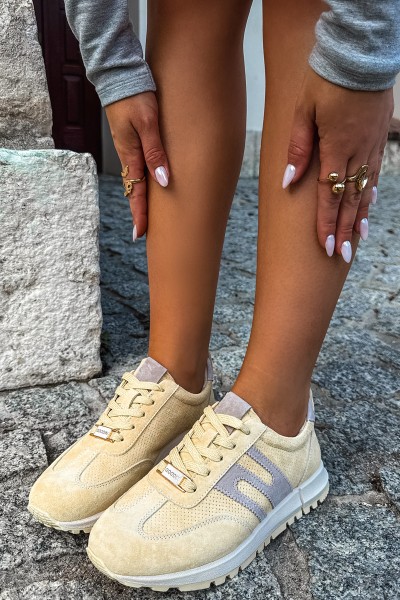 Women's Sports Sneakers Made of Natural Suede Yellow Lovey 2