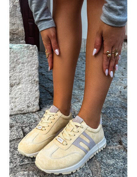 Women's Sports Sneakers Made of Natural Suede Yellow Lovey