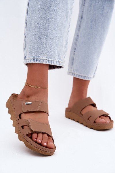 Leather Women's Slippers With Straps Inblu CX0004KU Brown
