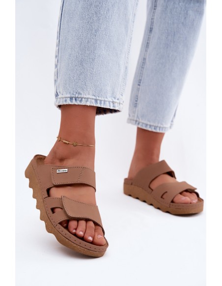 Leather Women's Slippers With Straps Inblu CX0004KU Brown