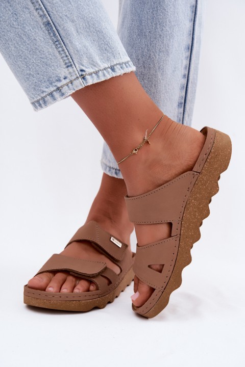 Leather Women's Slippers With Straps Inblu CX0004KU Brown