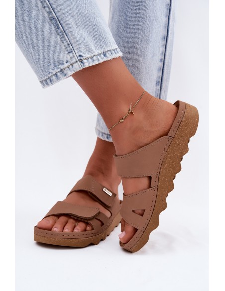 Leather Women's Slippers With Straps Inblu CX0004KU Brown