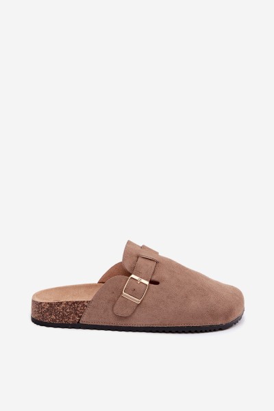 Women's Clogs with Gold Buckle Khaki Alpine