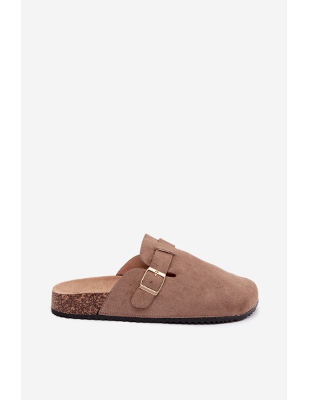 Women's Clogs with Gold Buckle Khaki Alpine