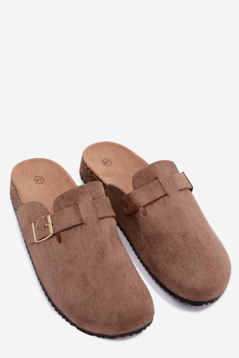 Women's Clogs with Gold Buckle Khaki Alpine
