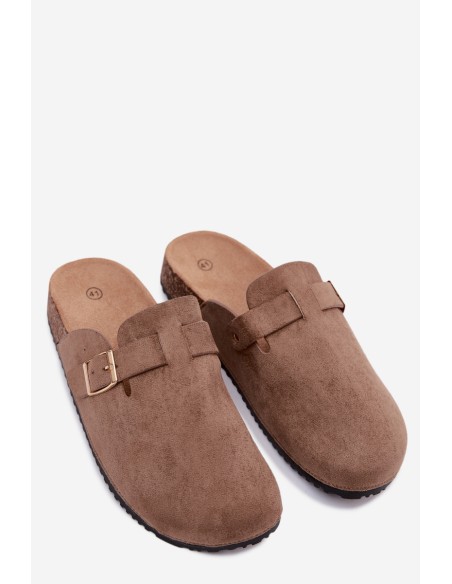 Women's Clogs with Gold Buckle Khaki Alpine
