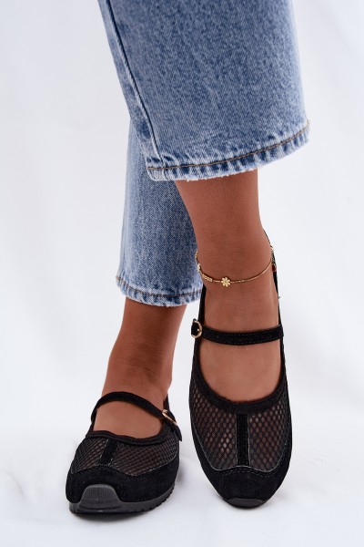 Mesh Ballerinas With Strap Black Chicca