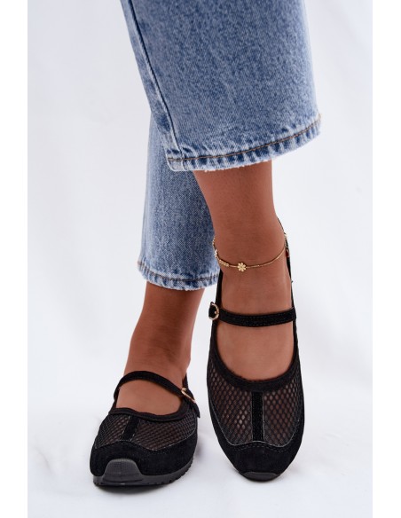 Mesh Ballerinas With Strap Black Chicca