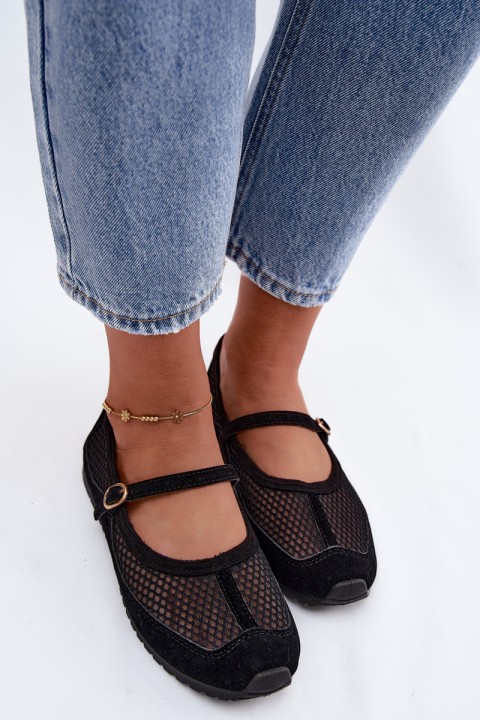 Mesh Ballerinas With Strap Black Chicca