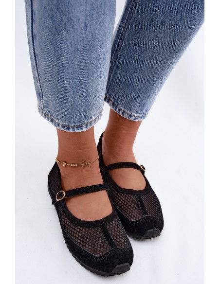 Mesh Ballerinas With Strap Black Chicca