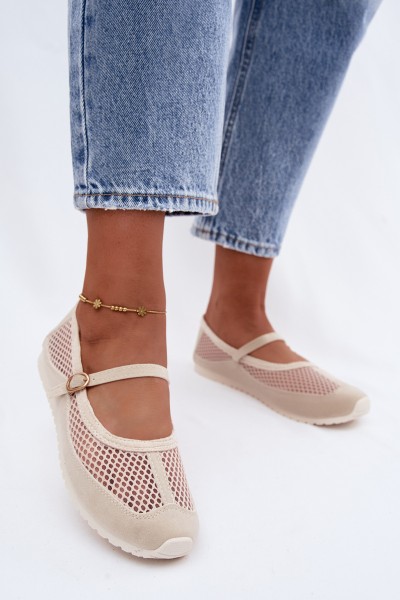Mesh Ballerinas with Strap Beige Chicca