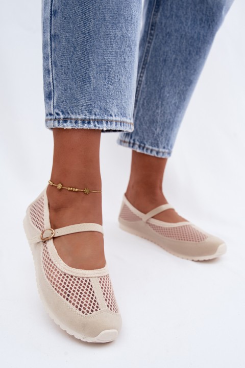 Mesh Ballerinas with Strap Beige Chicca