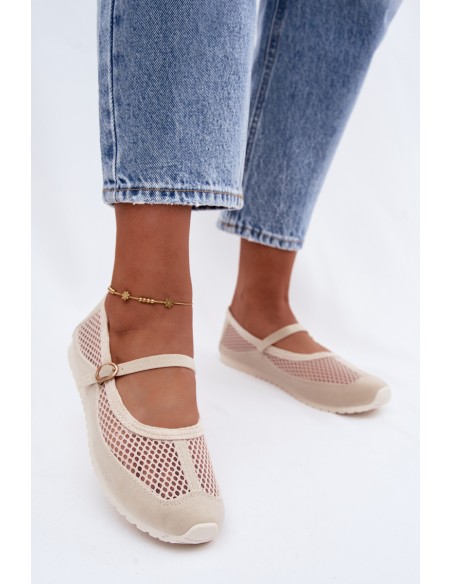 Mesh Ballerinas with Strap Beige Chicca