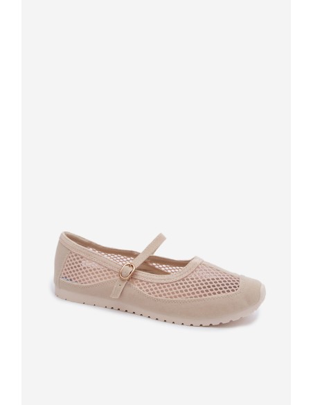 Mesh Ballerinas with Strap Beige Chicca