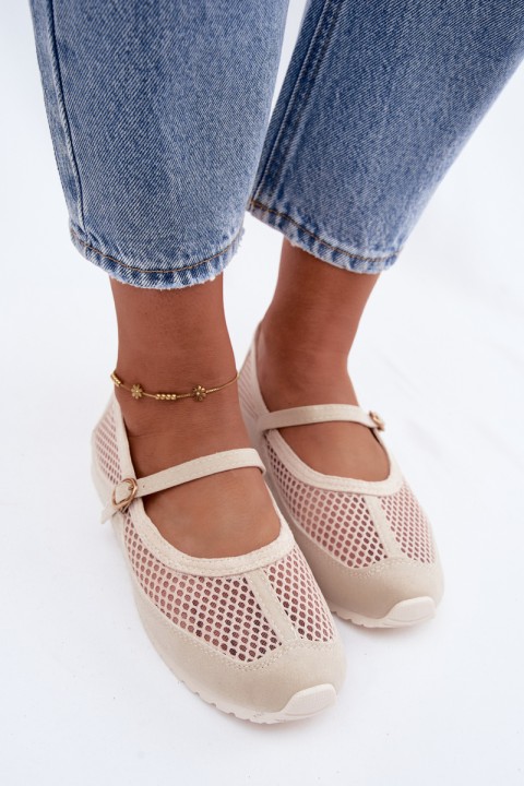 Mesh Ballerinas with Strap Beige Chicca