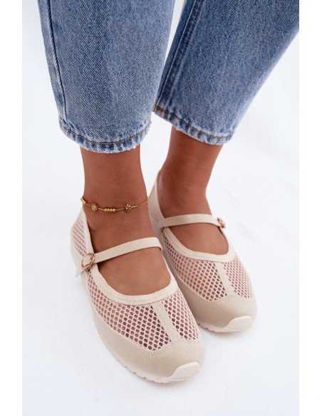 Mesh Ballerinas with Strap Beige Chicca