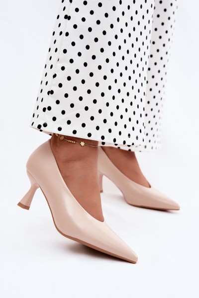 Beige Pointed Toe Heeled Shoes Silenta