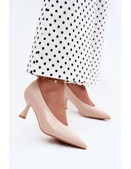 Beige Pointed Toe Heeled Shoes Silenta
