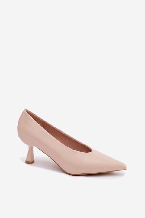 Beige Pointed Toe Heeled Shoes Silenta