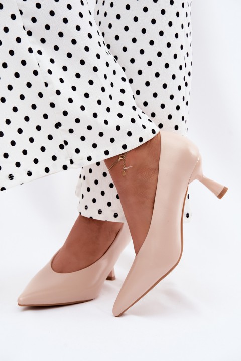Beige Pointed Toe Heeled Shoes Silenta
