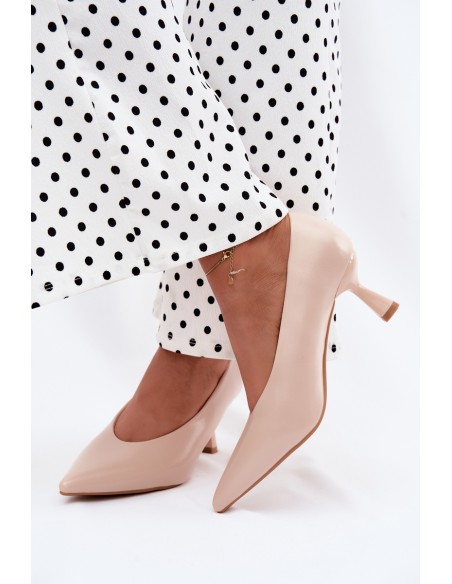 Beige Pointed Toe Heeled Shoes Silenta