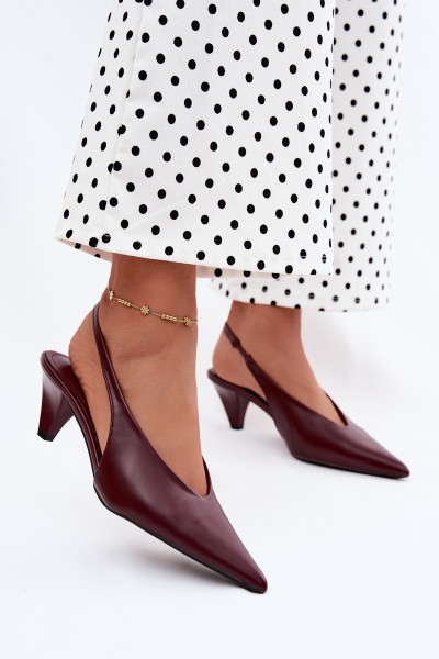 Bordeaux Sapphire Cone Heel Sandals with Faux Leather